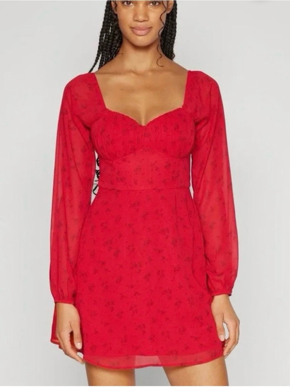 Hollister Red Floral Ruched Dress XXS